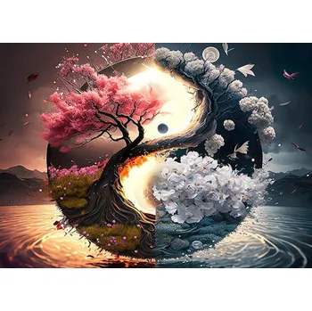 Diamantové malování Diamantové malování - Stromy a květy nad hladinou (50x70)