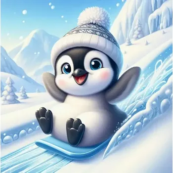 Diamantové malování Diamantové malování - Tučňák s kulichem + perleťové kamínky