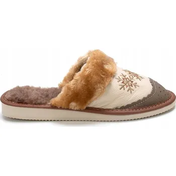Dámské pantofle Pantofle z přírodní kůže zateplené vlnou Bamboše Teplé papuče 36