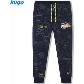 Chlapecké tepláky Kugo FT6029 šedé / zelené doplňky