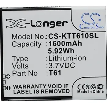 Baterie pro mobilní telefon Baterie Cameron Sino CS-KTT610SL, Li-Ion, 1600