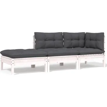 Zahradní sestava 3dílná zahradní souprava s poduškami bílá masivní borovice - 8720286670972