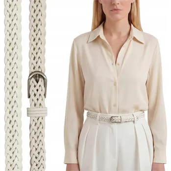 Opasek Pásek dámský bílý k halence, kalhotám i šatům, tenký kožený elegantní