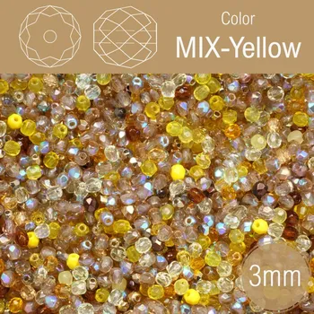 Módní doplněk Korálky BROUŠENÉ 3mm. Barva MIX Yellow. Balení 150Ks.
