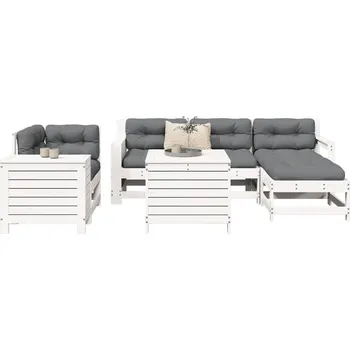 Zahradní sestava 7dílná zahradní sedací souprava bílá masivní borové dřevo - 8721012895164