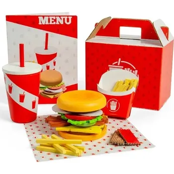 Výuková hračka Bigjigs Toys Sada Burger a hranolky - poškozený obal
