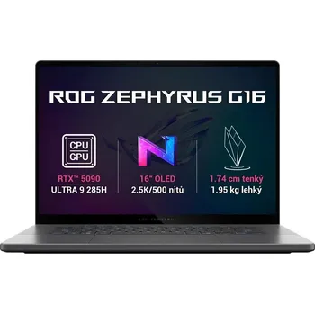 Notebook ASUS NTB ROG Zephyrus G16 (GU605CX-QR149), Ultra 9 285H, 16" 2560x1600, 64GB, 1TB SSD, Arc+RTX 5090, No OS, Eclipse Gray