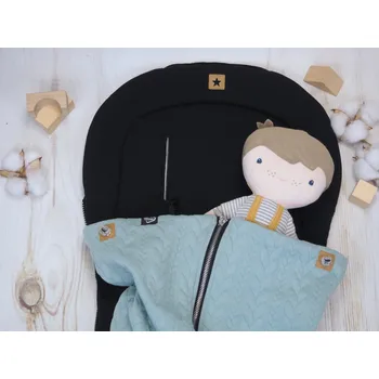 SET Podložka prodloužená (black, černý fleece) + copánková deka (mint/sea green, černý fleece)