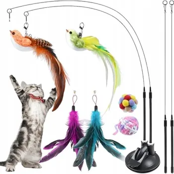 Hračka pro kočku Zabawka Dla Kota Wędkowanie s ptačím peřím pro hraní s přísavkou