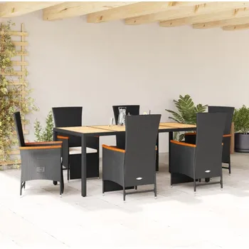 Zahradní sestava 7dílný zahradní jídelní set s poduškami černý polyratan - 8721102492617