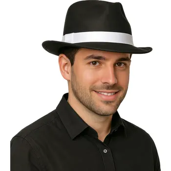 GuircaČerný klobouk s bílou stuhou - gangster