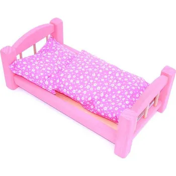 Výuková hračka Dřevěná postýlka pro panenky růžová