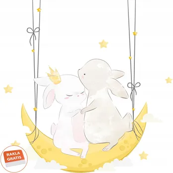 Samolepící dekorace Samolepky samolepka na stěnu dla dzieci Králíčci zajíčci na měsíci