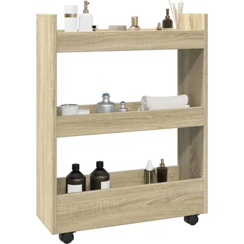 Úzký úložný vozík 3patrový dub sonoma kompozitní dřevo - 8721158400505