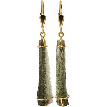 Náušnice Luxusní visací zlaté náušnice s vltavíny P26 0002