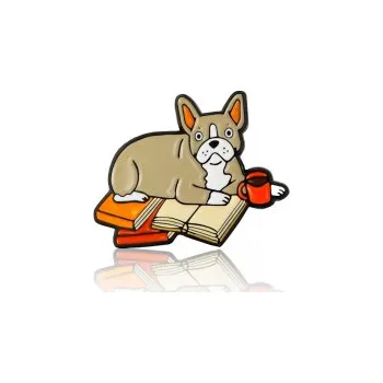 Náhradní díl pro kávovar Pinbox - Francouzský buldoček s knihami - kovová brož