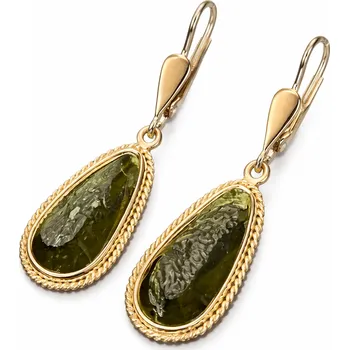 Náušnice Vltavín Moldavite Zlaté náušnice kapky Vltavín