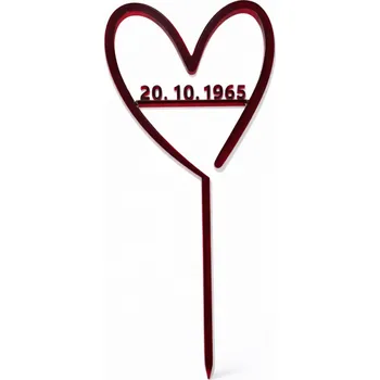 Svatební dekorace Zápich na dort srdíčko s datumem - Plexisklo