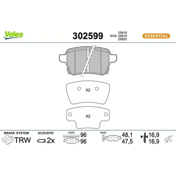 Brzdová destička Sada brzdových destiček, kotoučová brzda VALEO 302599