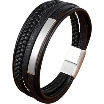 Náramek Zajímavý černý pánský náramek s kovovými detaily