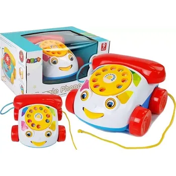 Hračka pro nejmenší Tahací dětský telefon na kolečkách se sluchátkem a zvuky