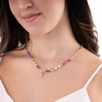Náhrdelník Fialový náhrdelník se zlatými srdíčky – elegantní dámský