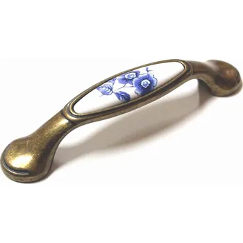 Nábytkové kování 91034 - Úchytka 96mm staromosaz+porcelán (91034 - Úchytka 96mm staromosaz+porcelán)