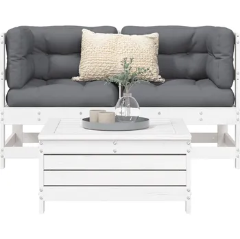 Zahradní sestava 3dílná zahradní sedací souprava bílá masivní borové dřevo - 8721012897281