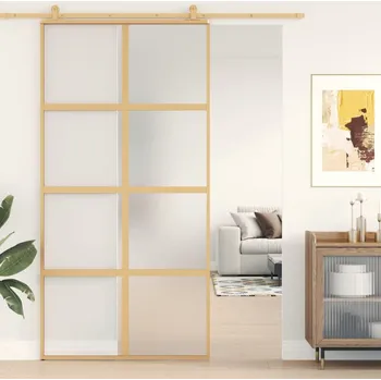 Interiérové dveře Posuvné dveře zlaté 102,5 x 205 cm mléčné ESG sklo a hliník - 8721012120259