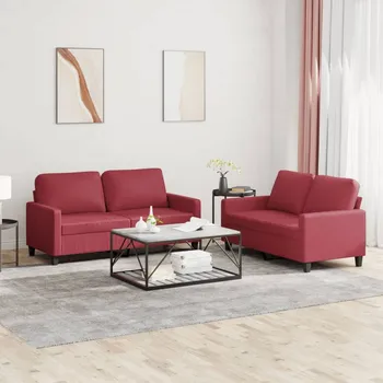 Pohovka 2dílná sedací souprava s poduškami vínová umělá kůže - 8721012063785