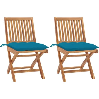 Zahradní židle 2 ks světle modré podušky masivní teak - 8720286263761