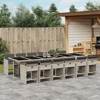 Zahradní nábytek 13dílný zahradní jídelní set s poduškami světle šedý polyratan - 8721012295858