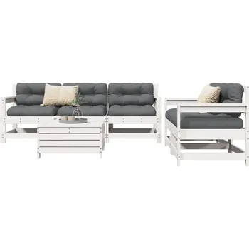 Zahradní sestava 6dílná zahradní sedací souprava bílá masivní borovice - 8721012897960