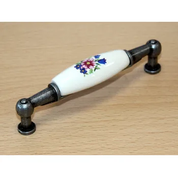 Nábytkové kování 11011 úchyt 96mm zinek-porc./kytka