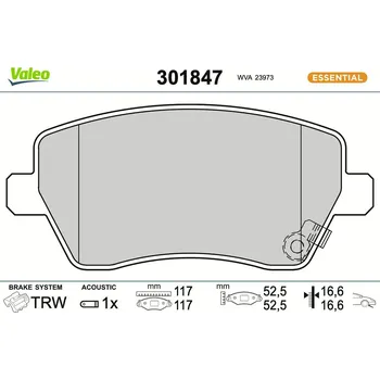 Brzdová destička Sada brzdových destiček, kotoučová brzda VALEO 301847