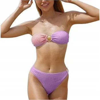 Dámské plavky DVOUDÍLNÉ PLAVKY S PROUŽKY BEZ RAMÍNEK BANDEAU BIKINI SET L
