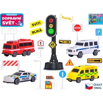 Mikro Sada aut 4ks 7cm s dopravními značkami a semaforem