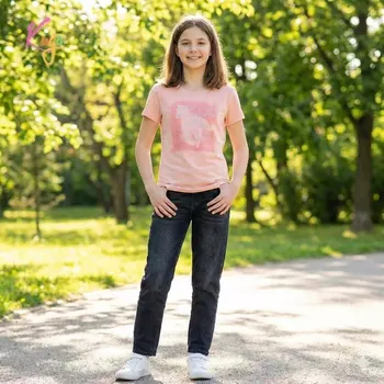 Dívčí tričko Dívčí tričko krátký rukáv Kugo BC2401 meruňkové (Tričko pro holky s koněm)