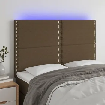 Čelo postele s LED tmavě hnědé 144x5x118/128 cm textil - 8720287289296