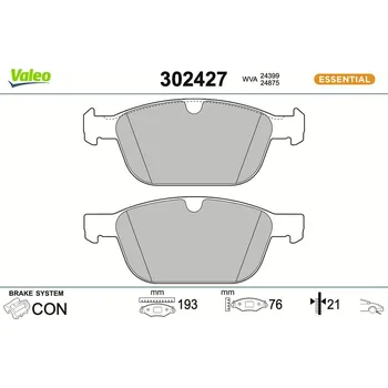 Brzdová destička Sada brzdových destiček, kotoučová brzda VALEO 302427