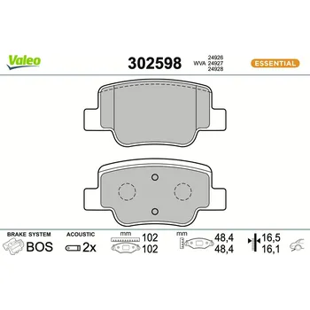 Brzdová destička Sada brzdových destiček, kotoučová brzda VALEO 302598