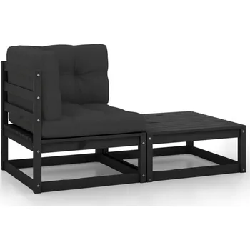 Zahradní sestava 2dílná zahradní sedací souprava s poduškami černá borové dřevo - 8720286355725