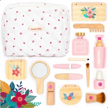Dřevěná hračka ZABAWKOWE KOSMETYKI DREWNIANE DO MAKIJAŻU Sada dřevěných hraček - líčení, rtěnka, 15 dílů