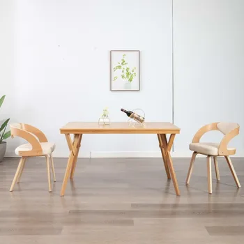 Jídelní židle Jídelní židle 2 ks krémové ohýbané dřevo a umělá kůže - 8719883666112