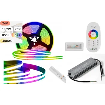 LED páska Sada LED COB RGBW+4000K pásek 24V IP20 5m + Ovladač + Napájecí zdroj KOMPLET