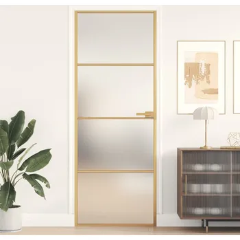 Interiérové dveře Interiérové dveře úzké zlaté 76x201,5 cm tvrzené sklo a hliník - 8721012136861