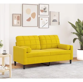 Pohovka 2místná pohovka s polštáři žlutá 140 cm samet - 8721102602160