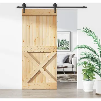 Interiérové dveře Posuvné dveře s kováním 90 x 210 cm masivní borové dřevo - 8721012082656