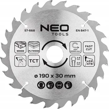 Pilový kotouč Kotouč na pilu, vidiový, 190 x 30 mm, 24 zubů, na dřevo NEO TOOLS