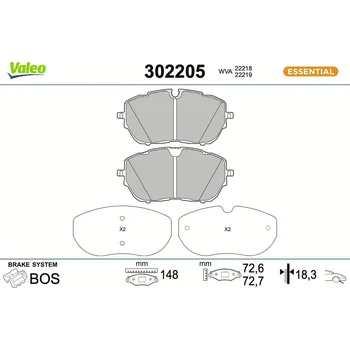 Brzdová destička Sada brzdových destiček, kotoučová brzda VALEO 302205